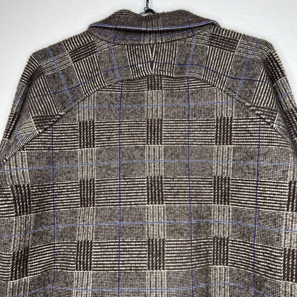 Cyrus Knits Brown & Blue Glen Plaid Collared Peacoat Sweater Jacket Sz S - Picture 10 of 11